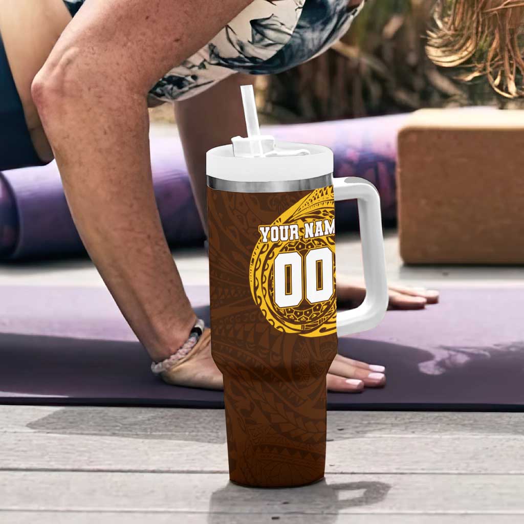 Personalized Hawthorn Hawks Polynesian Tumbler With Handle Tribal Chest and Sleeve Tattoo Heritage Warrior