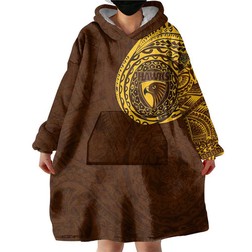 Personalized Hawthorn Hawks Polynesian Wearable Blanket Hoodie Tribal Chest and Sleeve Tattoo Heritage Warrior