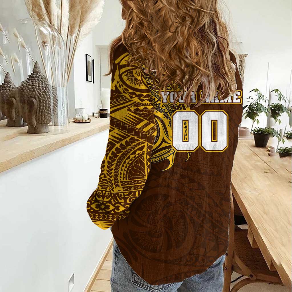Personalized Hawthorn Hawks Polynesian Women Casual Shirt Tribal Chest and Sleeve Tattoo Heritage Warrior