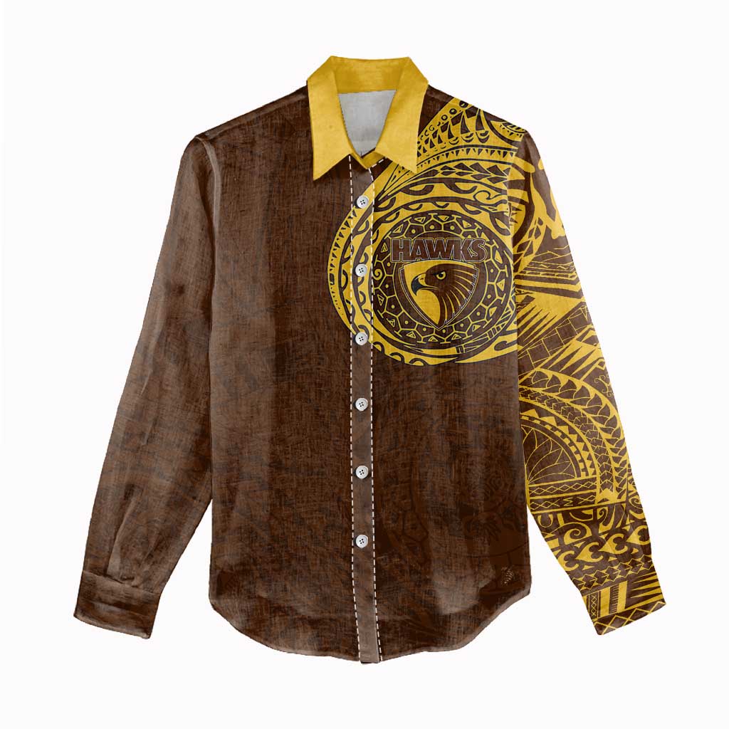Personalized Hawthorn Hawks Polynesian Women Casual Shirt Tribal Chest and Sleeve Tattoo Heritage Warrior
