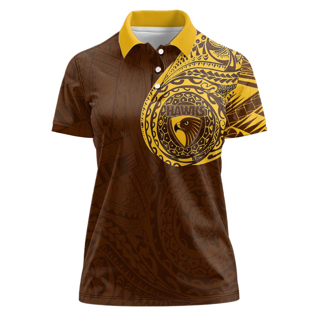 Personalized Hawthorn Hawks Polynesian Women Polo Shirt Tribal Chest and Sleeve Tattoo Heritage Warrior