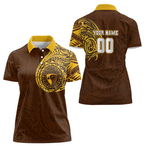 Personalized Hawthorn Hawks Polynesian Women Polo Shirt Tribal Chest and Sleeve Tattoo Heritage Warrior