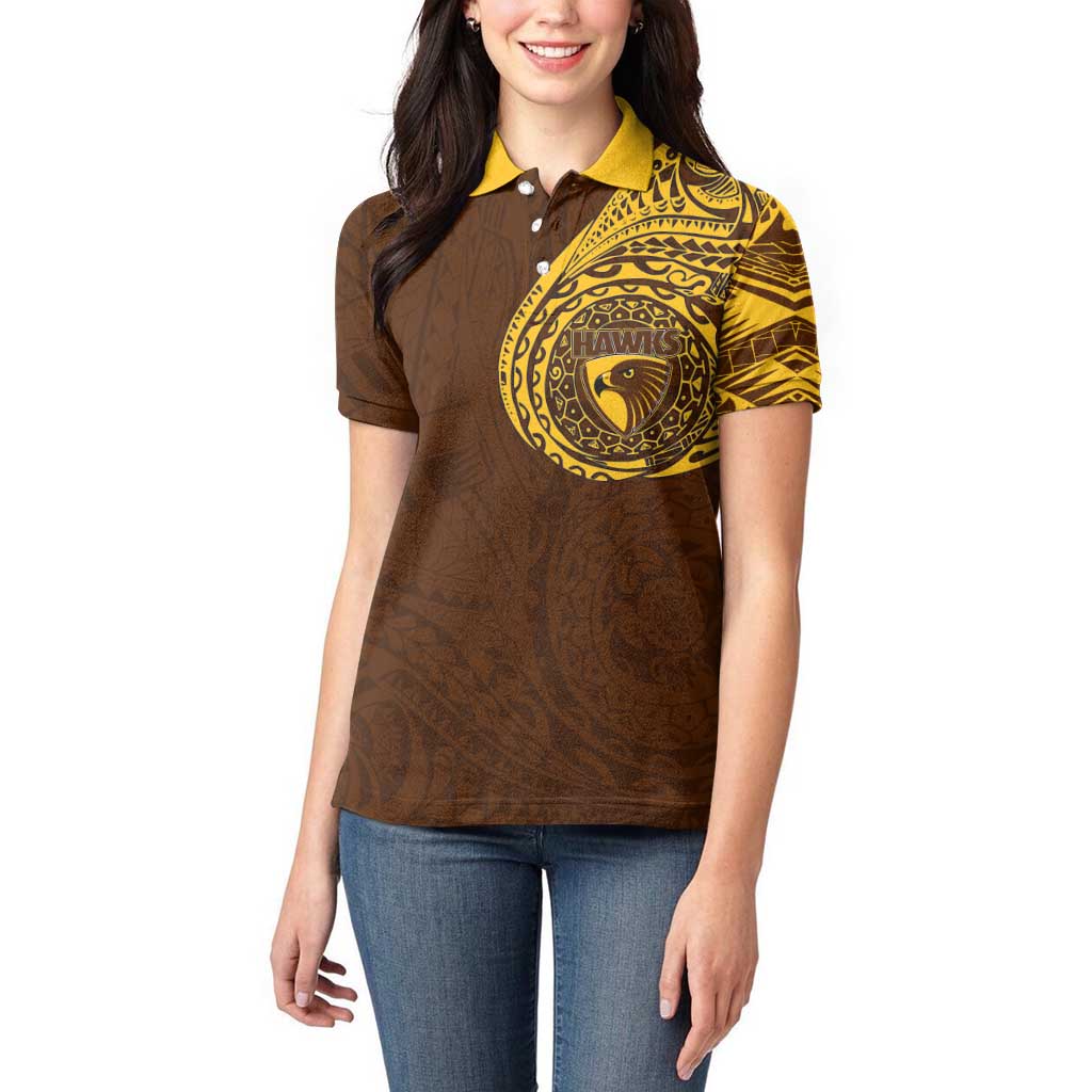 Personalized Hawthorn Hawks Polynesian Women Polo Shirt Tribal Chest and Sleeve Tattoo Heritage Warrior