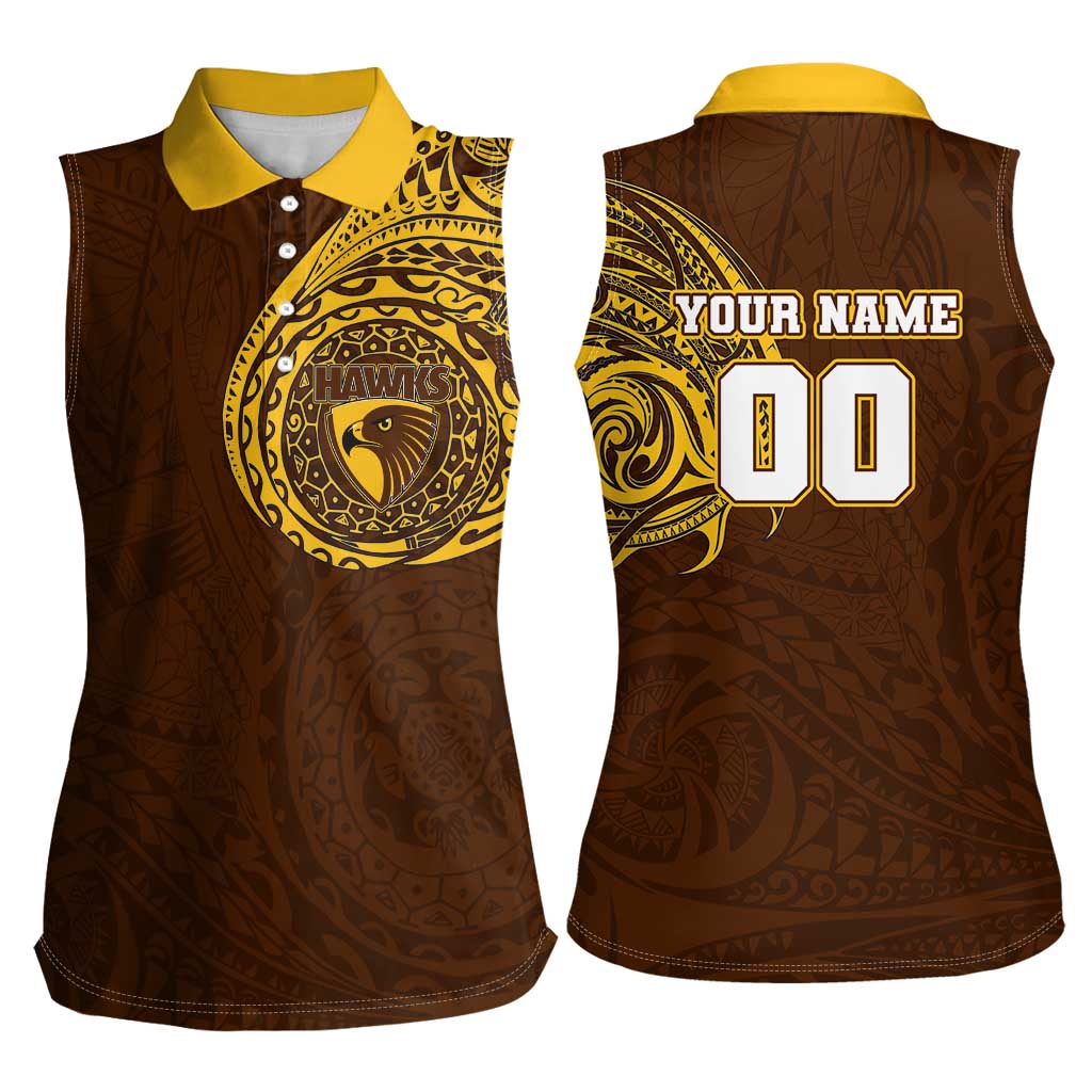 Personalized Hawthorn Hawks Polynesian Women Sleeveless Polo Shirt Tribal Chest and Sleeve Tattoo Heritage Warrior