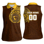 Personalized Hawthorn Hawks Polynesian Women Sleeveless Polo Shirt Tribal Chest and Sleeve Tattoo Heritage Warrior