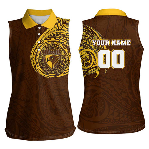 Personalized Hawthorn Hawks Polynesian Women Sleeveless Polo Shirt Tribal Chest and Sleeve Tattoo Heritage Warrior