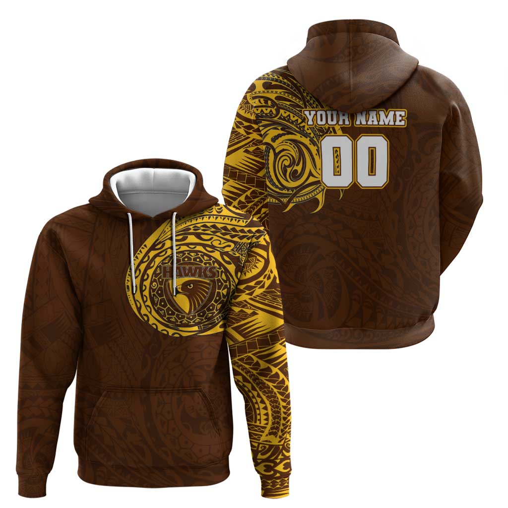 Personalized Hawthorn Hawks Polynesian Zip Hoodie Tribal Chest and Sleeve Tattoo Heritage Warrior