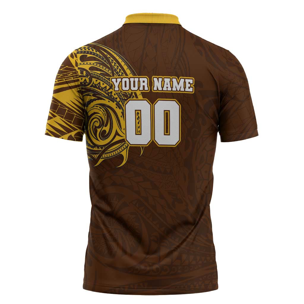 Personalized Hawthorn Hawks Polynesian Zipper Polo Shirt Tribal Chest and Sleeve Tattoo Heritage Warrior