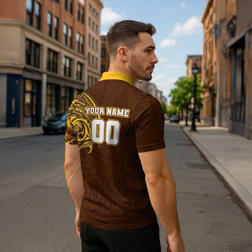 Personalized Hawthorn Hawks Polynesian Zipper Polo Shirt Tribal Chest and Sleeve Tattoo Heritage Warrior