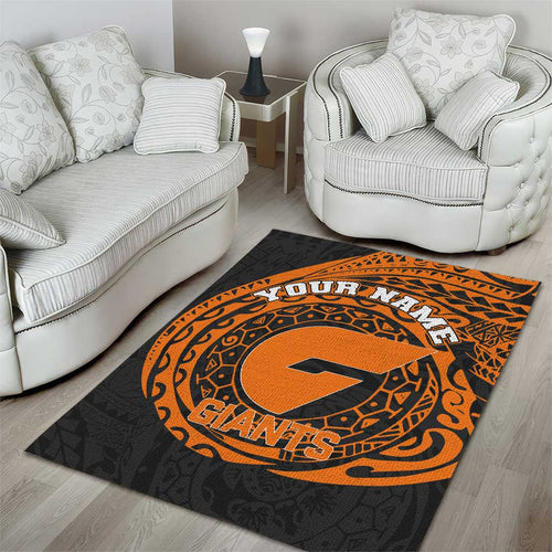 Personalized Giants Polynesian Area Rug Tribal Chest and Sleeve Tattoo Heritage Warrior