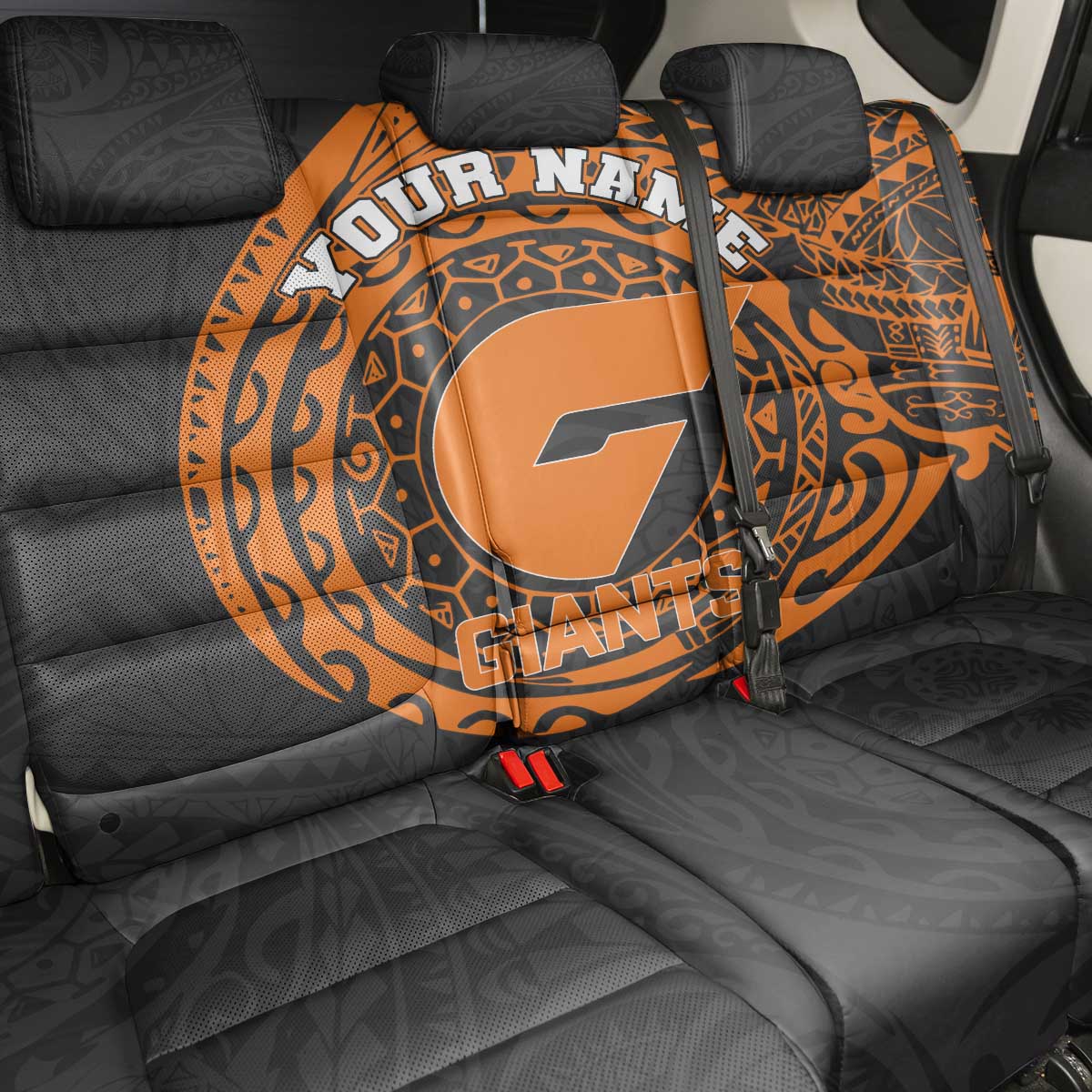 Personalized Giants Polynesian Back Car Seat Cover Tribal Chest and Sleeve Tattoo Heritage Warrior
