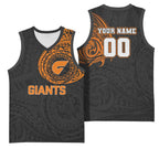 Personalized Giants Polynesian Basketball Jersey Tribal Chest and Sleeve Tattoo Heritage Warrior