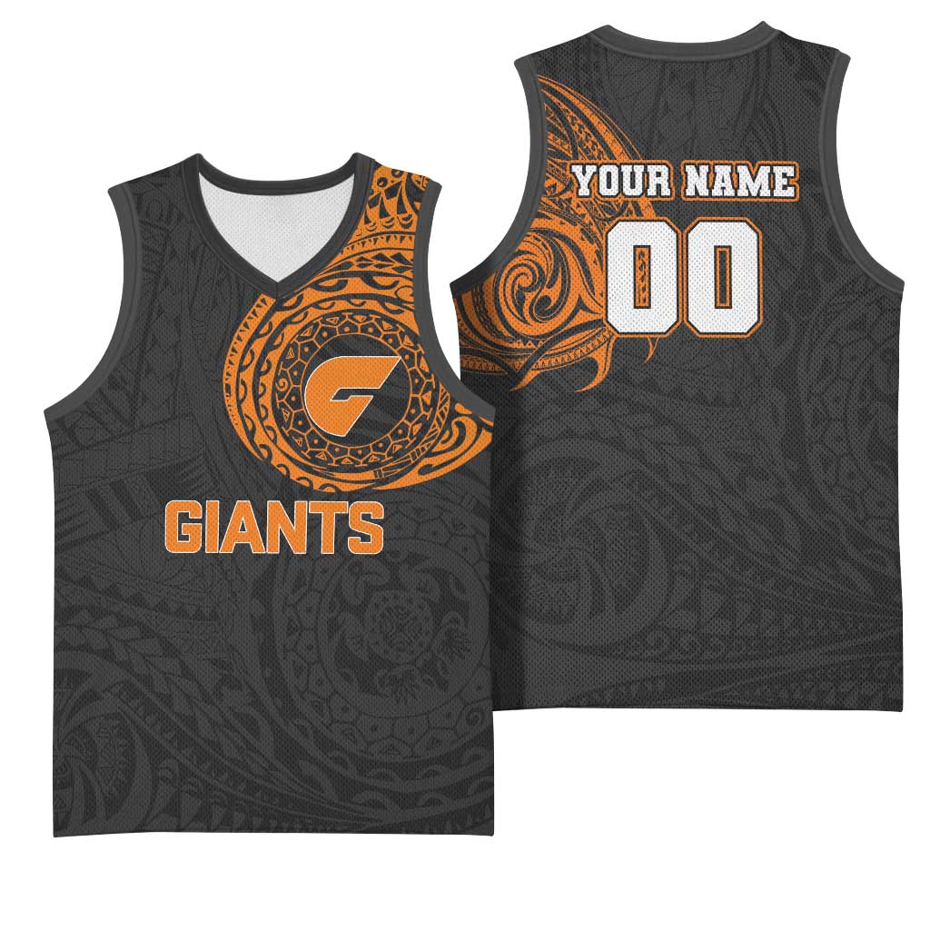 Personalized Giants Polynesian Basketball Jersey Tribal Chest and Sleeve Tattoo Heritage Warrior