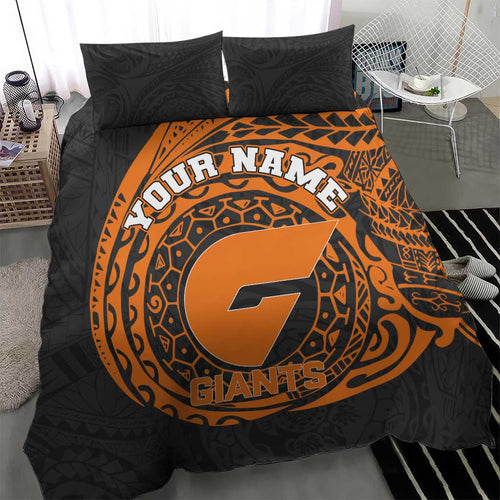 Personalized Giants Polynesian Bedding Set Tribal Chest and Sleeve Tattoo Heritage Warrior