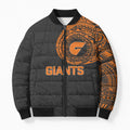 Personalized Giants Polynesian Bomber Puffer Jacket Tribal Chest and Sleeve Tattoo Heritage Warrior