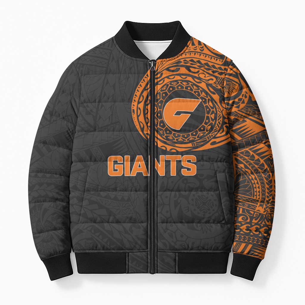 Personalized Giants Polynesian Bomber Puffer Jacket Tribal Chest and Sleeve Tattoo Heritage Warrior