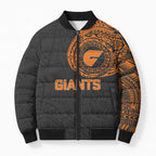 Personalized Giants Polynesian Bomber Puffer Jacket Tribal Chest and Sleeve Tattoo Heritage Warrior