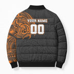Personalized Giants Polynesian Bomber Puffer Jacket Tribal Chest and Sleeve Tattoo Heritage Warrior
