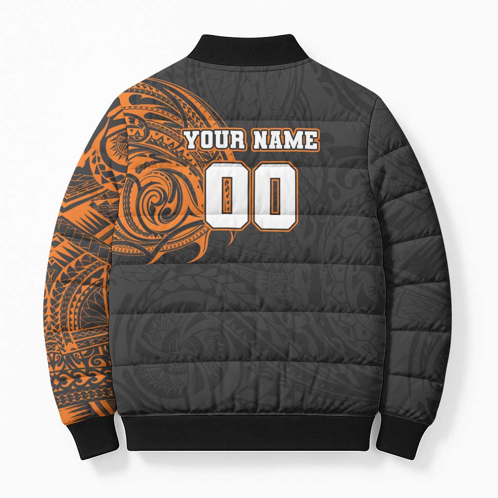 Personalized Giants Polynesian Bomber Puffer Jacket Tribal Chest and Sleeve Tattoo Heritage Warrior