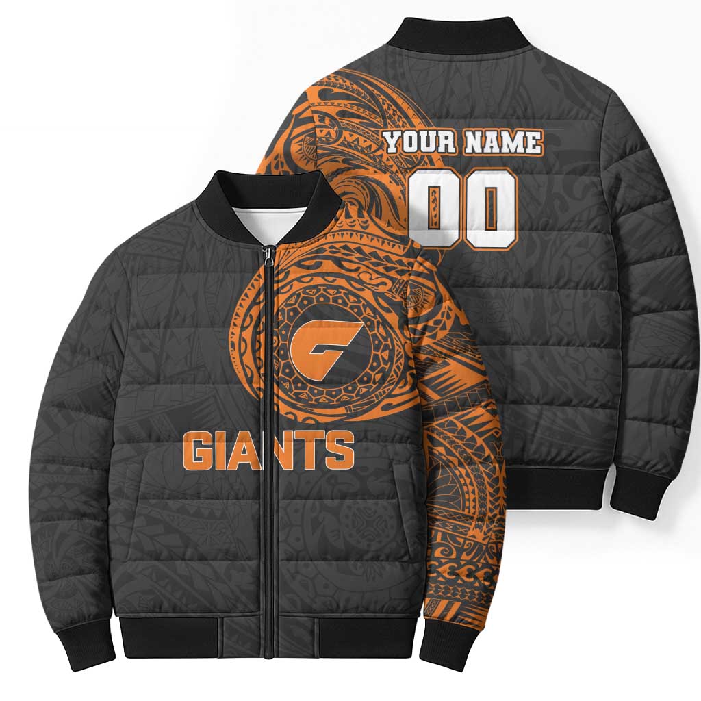 Personalized Giants Polynesian Bomber Puffer Jacket Tribal Chest and Sleeve Tattoo Heritage Warrior