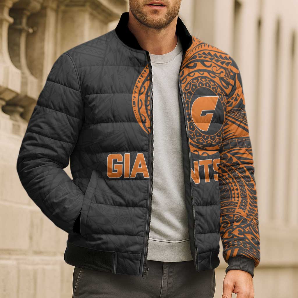 Personalized Giants Polynesian Bomber Puffer Jacket Tribal Chest and Sleeve Tattoo Heritage Warrior