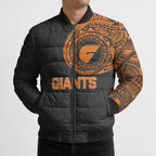 Personalized Giants Polynesian Bomber Puffer Jacket Tribal Chest and Sleeve Tattoo Heritage Warrior
