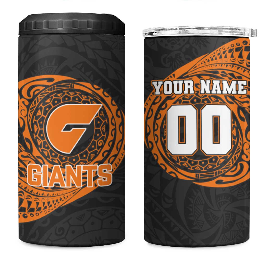 Personalized Giants Polynesian 4 in 1 Can Cooler Tumbler Tribal Chest and Sleeve Tattoo Heritage Warrior