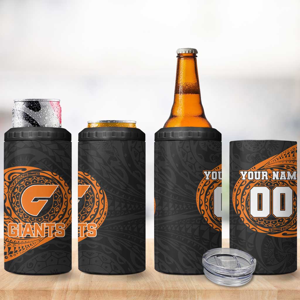 Personalized Giants Polynesian 4 in 1 Can Cooler Tumbler Tribal Chest and Sleeve Tattoo Heritage Warrior
