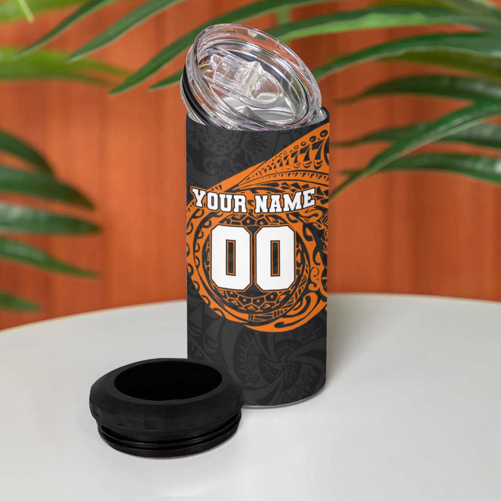 Personalized Giants Polynesian 4 in 1 Can Cooler Tumbler Tribal Chest and Sleeve Tattoo Heritage Warrior