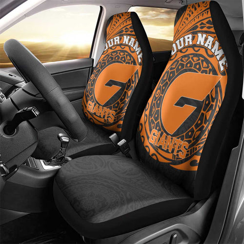Personalized Giants Polynesian Car Seat Cover Tribal Chest and Sleeve Tattoo Heritage Warrior