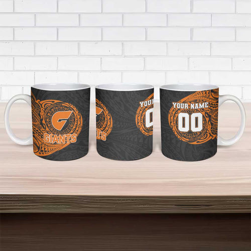 Personalized Giants Polynesian Ceramic Mug Tribal Chest and Sleeve Tattoo Heritage Warrior