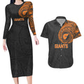Personalized Giants Polynesian Couples Matching Long Sleeve Bodycon Dress and Hawaiian Shirt Tribal Chest and Sleeve Tattoo Heritage Warrior