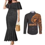 Personalized Giants Polynesian Couples Matching Mermaid Dress and Long Sleeve Button Shirt Tribal Chest and Sleeve Tattoo Heritage Warrior