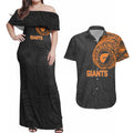 Personalized Giants Polynesian Couples Matching Off Shoulder Maxi Dress and Hawaiian Shirt Tribal Chest and Sleeve Tattoo Heritage Warrior