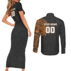 Personalized Giants Polynesian Couples Matching Short Sleeve Bodycon Dress and Long Sleeve Button Shirt Tribal Chest and Sleeve Tattoo Heritage Warrior