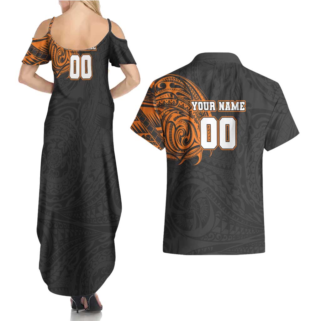 Personalized Giants Polynesian Couples Matching Summer Maxi Dress and Hawaiian Shirt Tribal Chest and Sleeve Tattoo Heritage Warrior