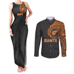Personalized Giants Polynesian Couples Matching Tank Maxi Dress and Long Sleeve Button Shirt Tribal Chest and Sleeve Tattoo Heritage Warrior