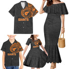 Personalized Giants Polynesian Family Matching Mermaid Dress and Hawaiian Shirt Tribal Chest and Sleeve Tattoo Heritage Warrior
