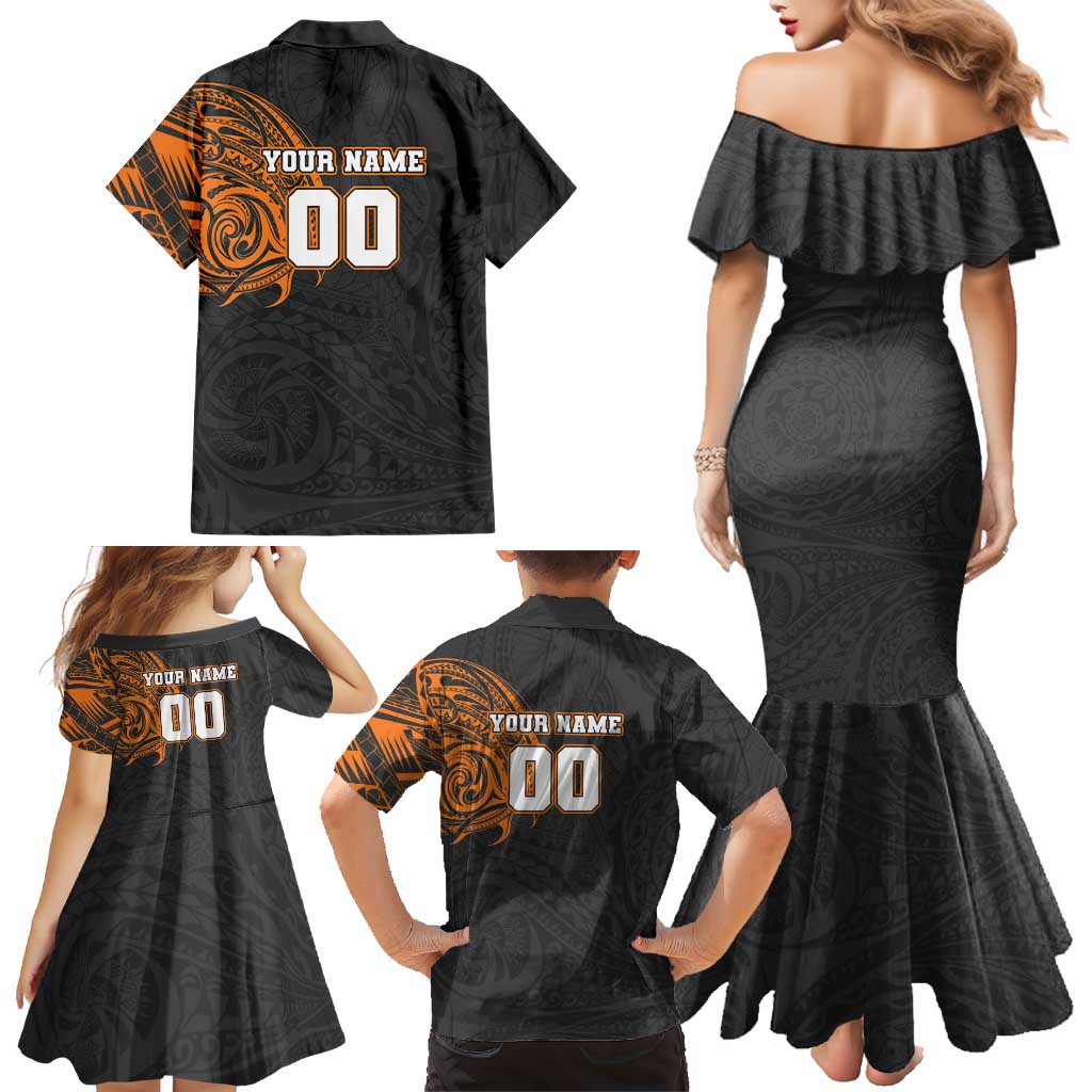 Personalized Giants Polynesian Family Matching Mermaid Dress and Hawaiian Shirt Tribal Chest and Sleeve Tattoo Heritage Warrior