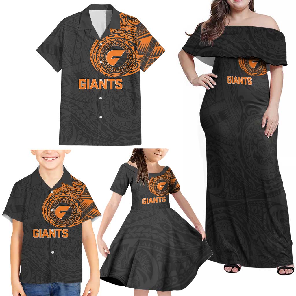 Personalized Giants Polynesian Family Matching Off Shoulder Maxi Dress and Hawaiian Shirt Tribal Chest and Sleeve Tattoo Heritage Warrior