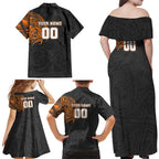 Personalized Giants Polynesian Family Matching Off Shoulder Maxi Dress and Hawaiian Shirt Tribal Chest and Sleeve Tattoo Heritage Warrior