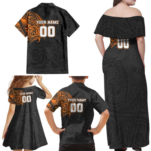 Personalized Giants Polynesian Family Matching Off Shoulder Maxi Dress and Hawaiian Shirt Tribal Chest and Sleeve Tattoo Heritage Warrior