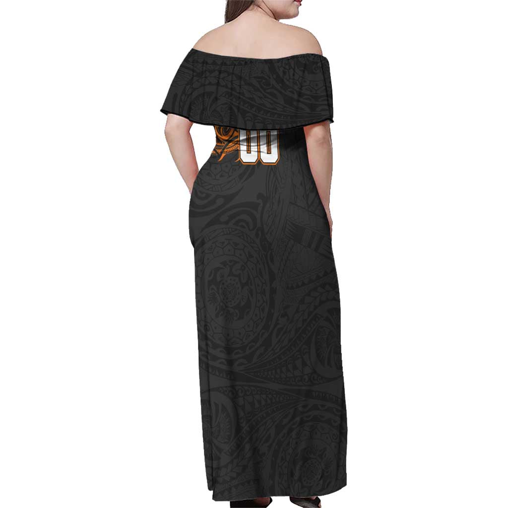 Personalized Giants Polynesian Family Matching Off Shoulder Maxi Dress and Hawaiian Shirt Tribal Chest and Sleeve Tattoo Heritage Warrior