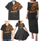 Personalized Giants Polynesian Family Matching Puletasi and Hawaiian Shirt Tribal Chest and Sleeve Tattoo Heritage Warrior