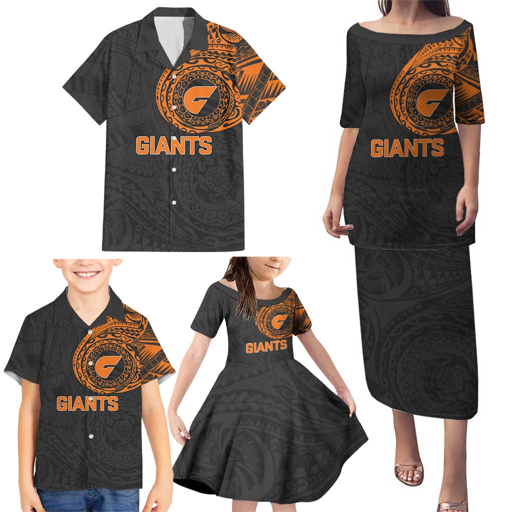 Personalized Giants Polynesian Family Matching Puletasi and Hawaiian Shirt Tribal Chest and Sleeve Tattoo Heritage Warrior