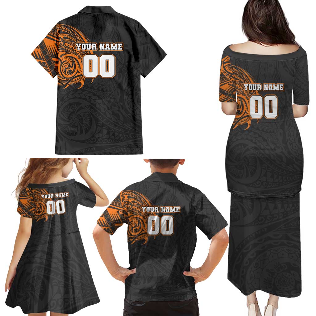 Personalized Giants Polynesian Family Matching Puletasi and Hawaiian Shirt Tribal Chest and Sleeve Tattoo Heritage Warrior