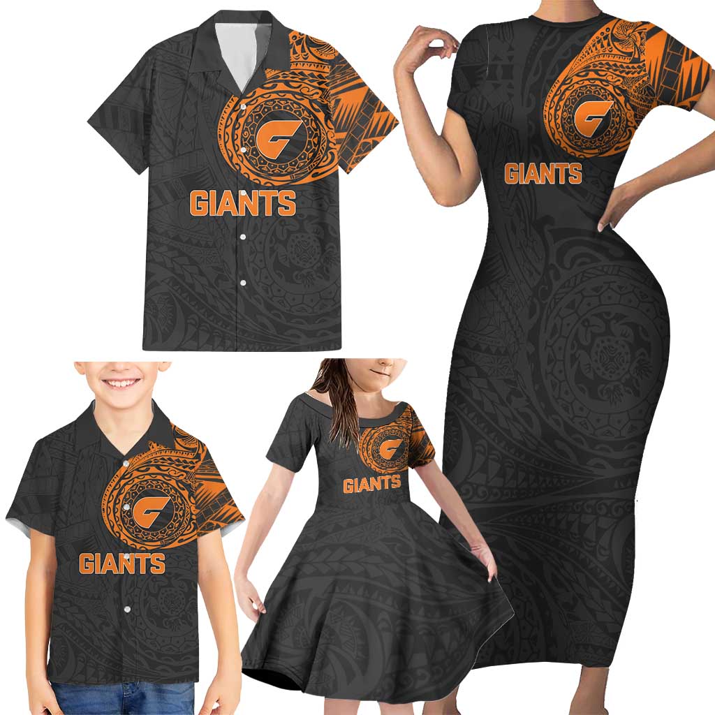 Personalized Giants Polynesian Family Matching Short Sleeve Bodycon Dress and Hawaiian Shirt Tribal Chest and Sleeve Tattoo Heritage Warrior