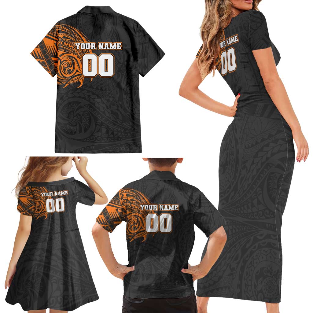 Personalized Giants Polynesian Family Matching Short Sleeve Bodycon Dress and Hawaiian Shirt Tribal Chest and Sleeve Tattoo Heritage Warrior