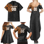 Personalized Giants Polynesian Family Matching Summer Maxi Dress and Hawaiian Shirt Tribal Chest and Sleeve Tattoo Heritage Warrior