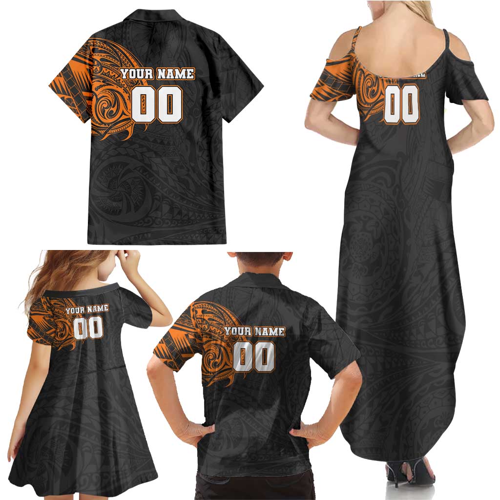 Personalized Giants Polynesian Family Matching Summer Maxi Dress and Hawaiian Shirt Tribal Chest and Sleeve Tattoo Heritage Warrior